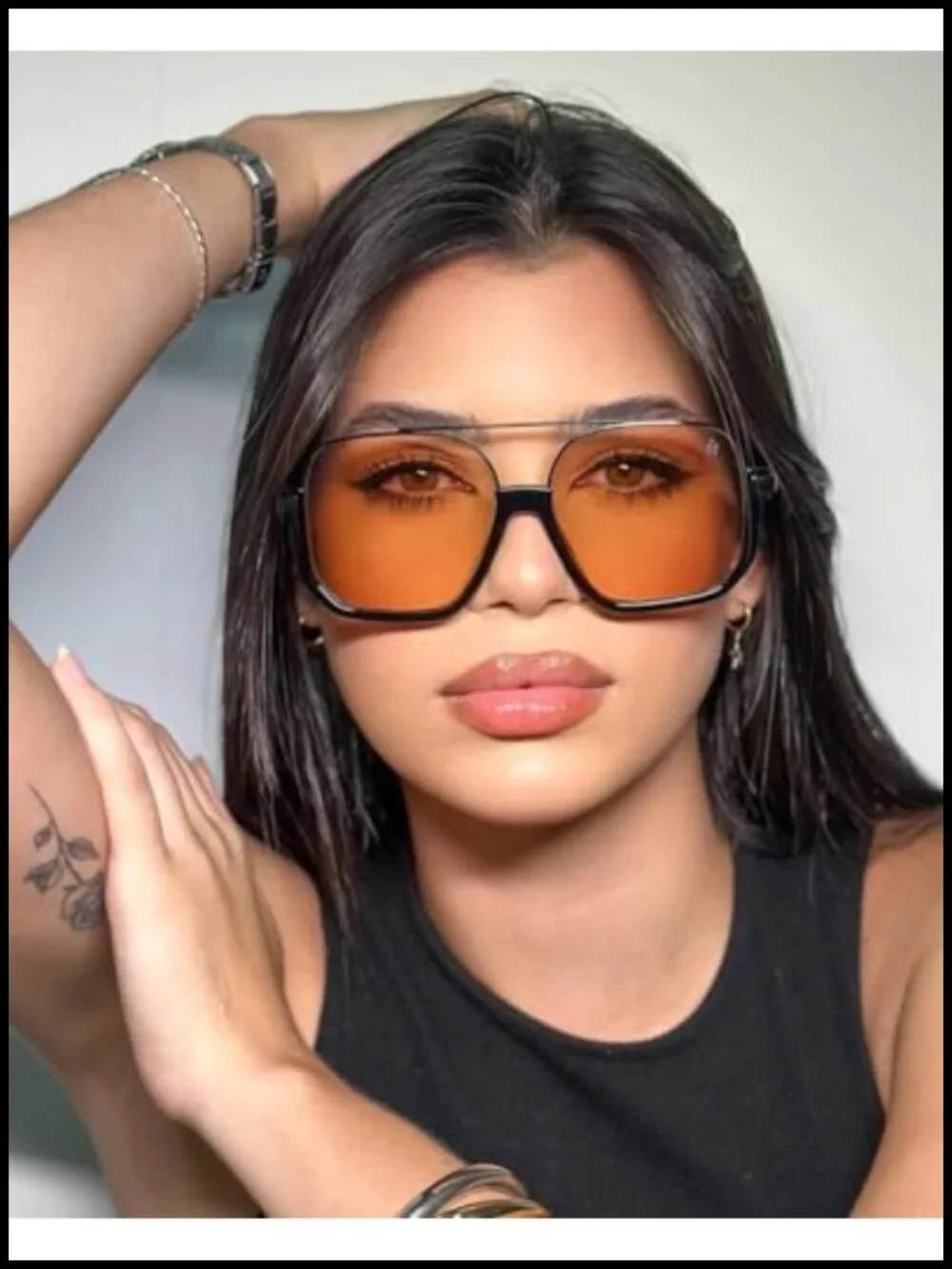 Oversized Square Retro Aviator Sunglasses UV400 Protection Metal Frame Double